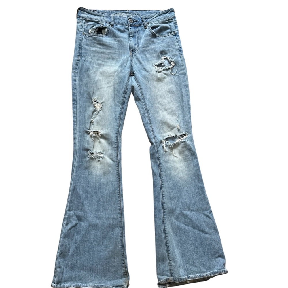 American eagle distressed flared denim